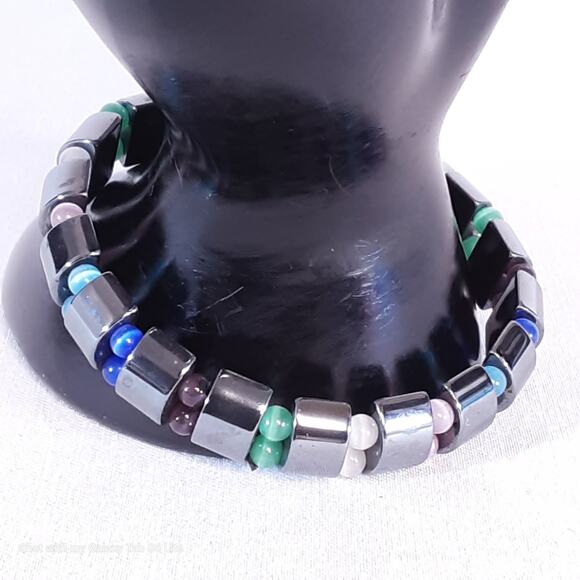 Gun Metal Stretch Bracelet With Multicolor Tiger's Eye Beads - Picture 1 of 7